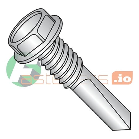 Newport Fasteners Self-Drilling Screw, #12-24 x 1-1/4 in, Plain 410 Stainless Steel Flange Hex Head 1000 PK 929573